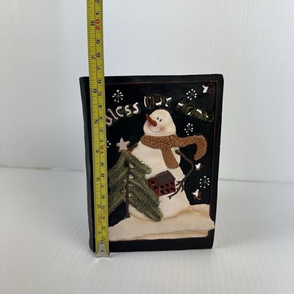 Vintage Crazy Mountain Bless Our Home Snowman Ceramic Tea Light Candle Holder - Picture 8 of 10